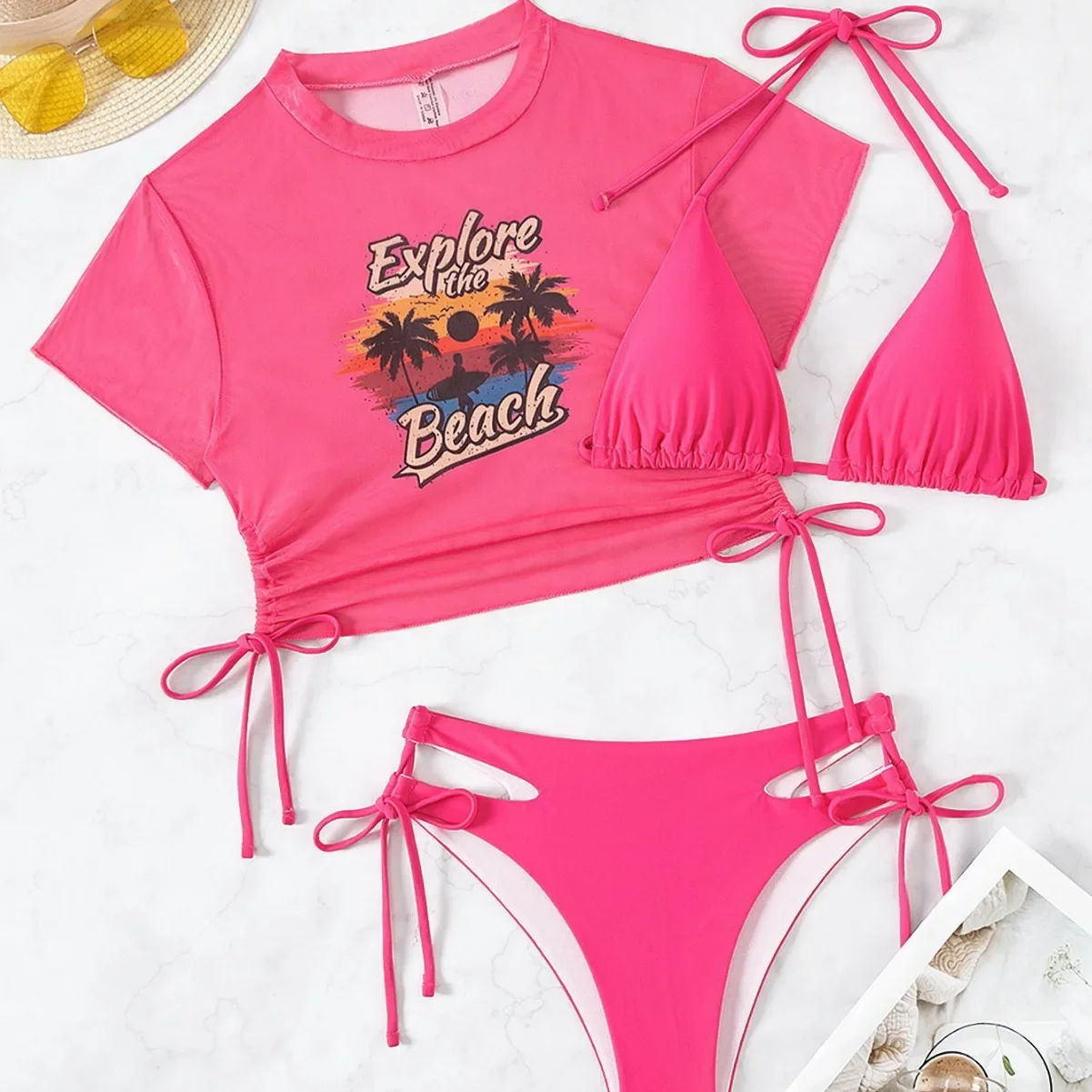 

Sexy Sports High Waist Bikini 2024 Women Swimsuit 3 Piece Swimwear Coconut Palm Bikinis Set Brazilian Beach Bathing Suit Biquini