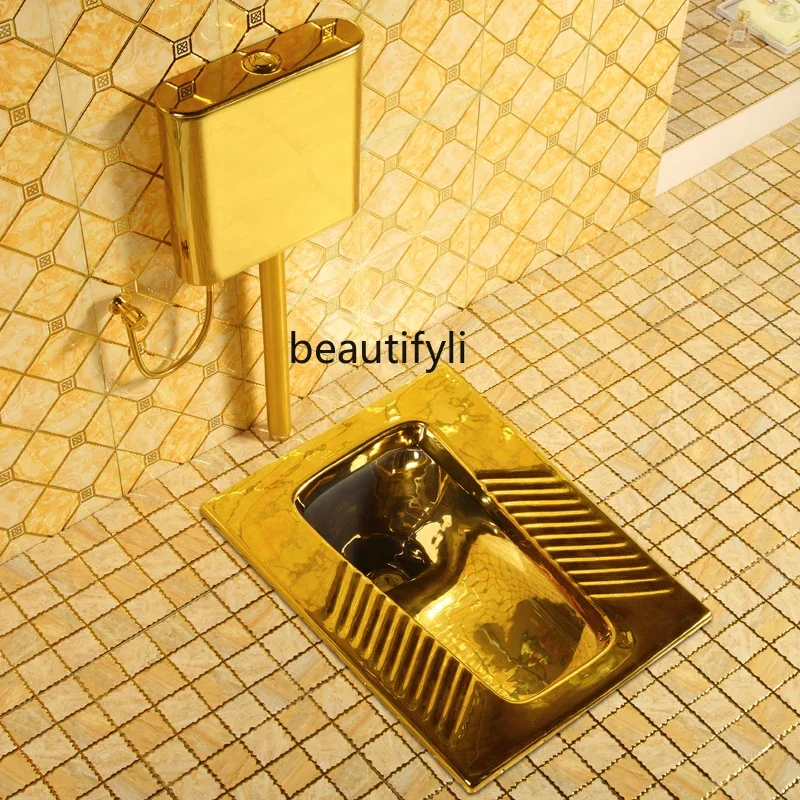 

ss D5556Golden squatting toilet ceramic water tank complete set silent deodorant water-saving bathroom squatting pit bar bathroo