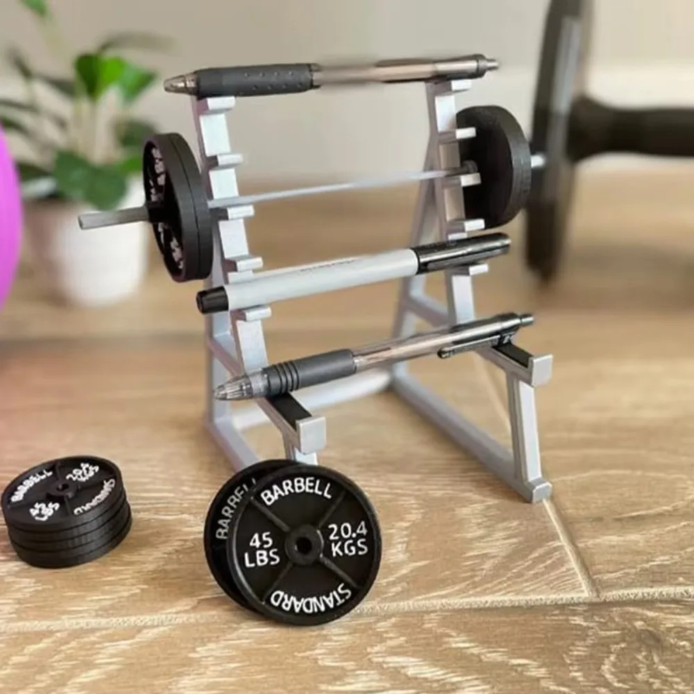 Funny With Barbells And Weights Barbell Rack Pen Holder Gym Theme Metal Stationery Storage Rack Desk Pen Organizer Gift