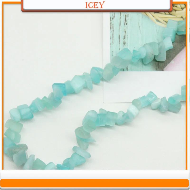 Icey 10pcs Sky Blue Cat Eye Stone Block Broken Stone with Holes Irregular Scattered Beads Bead DIY Material