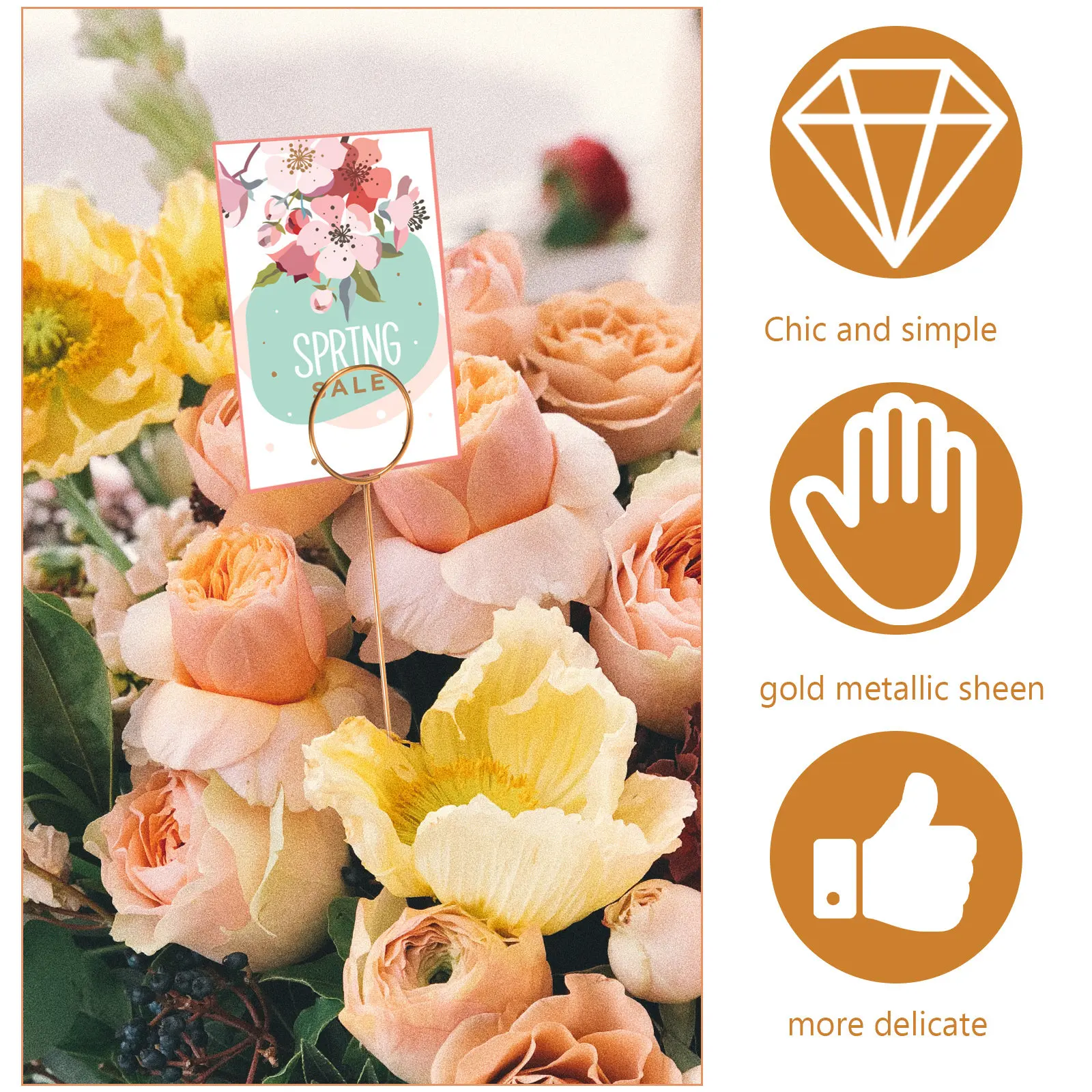 10Pcs Sturdy Gold Metal Round Flower Card Holders for Place Cards Gift Cards Photos Memos Notes Table Decor Floral Event