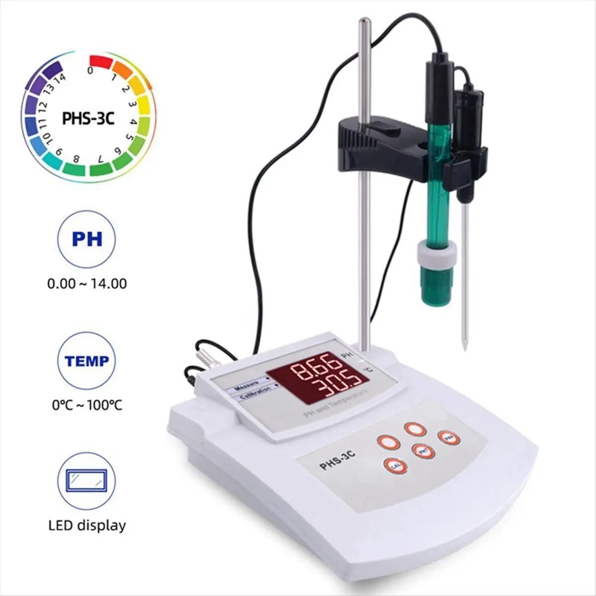 [Y39A]2 in 1 PH/Temp PH Tester Quality Analyzer Desktop Automatic Calibration Acidity Meter Laboratory Aquarium Pool EU Plug