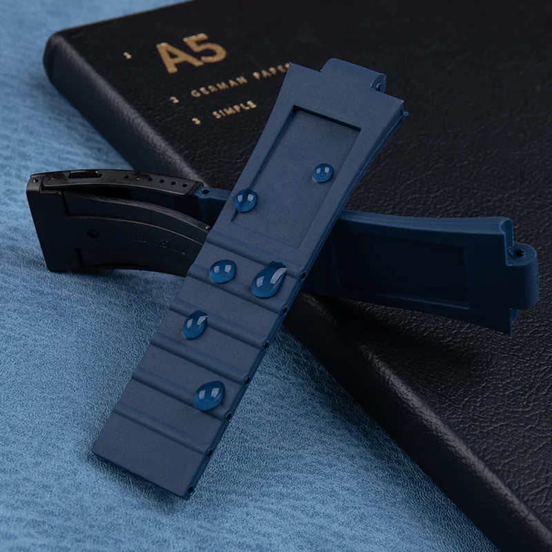 محدب 24*11 مللي متر واجهة جودة الأسود بولي TPU المطاط معصمه ل أوريس حزام AQUIS سوار مقاوم للماء حزام الساعات مع أضعاف مشبك