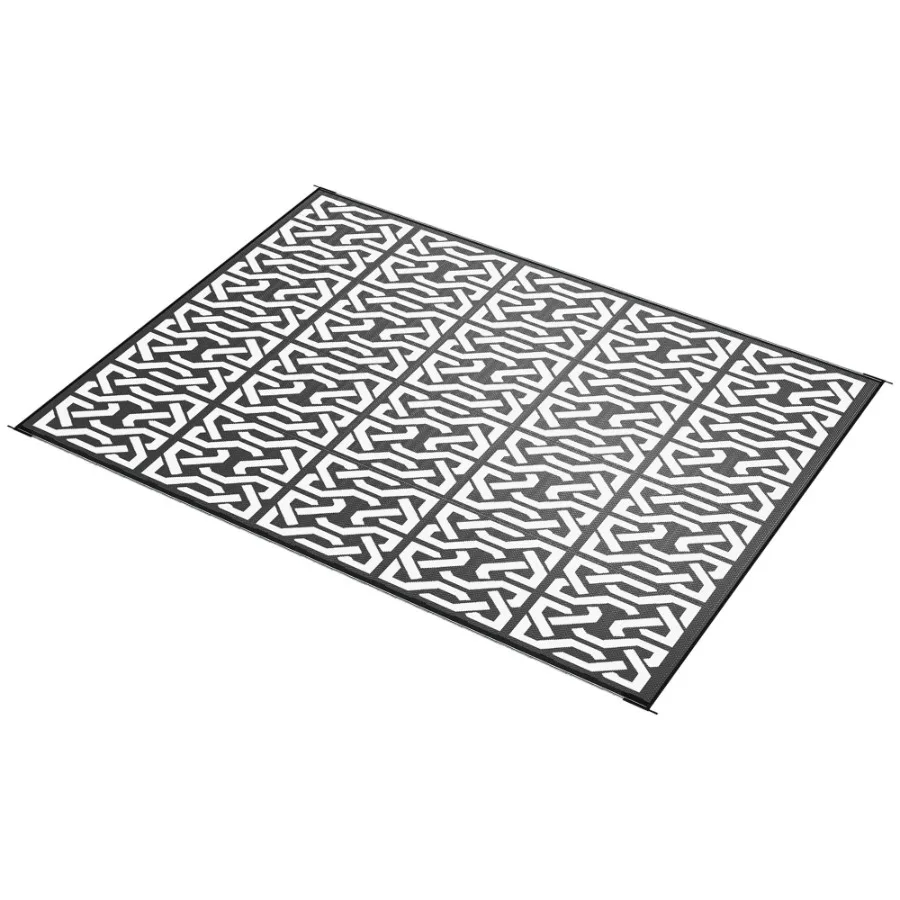 

Reversible Outdoor Rug 9 x 12 Black White Chain for RV Camping with Bag