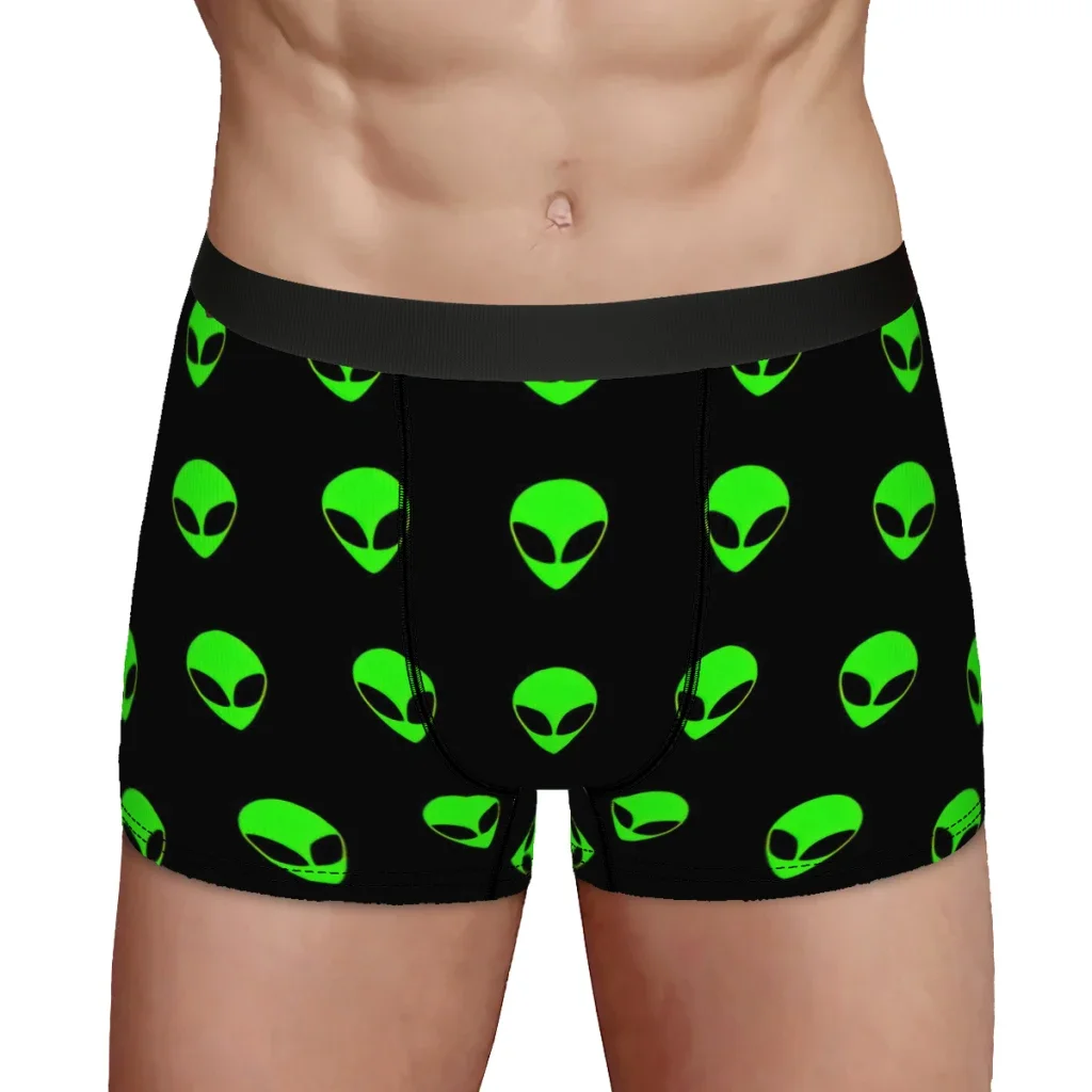 Green Alien Head Pattern Alien UFO Pattern Underpants Homme Panties Male Underwear Ventilate Shorts Boxer Briefs