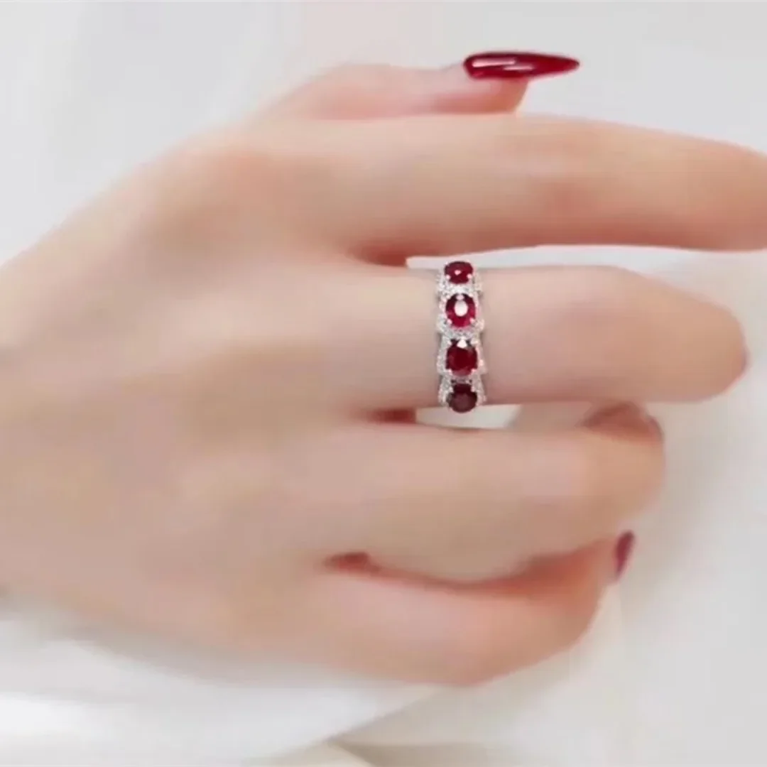 Natural Ruby Ring 925 Sterling Silver Simple and Exquisite Style Recommended By The Owner