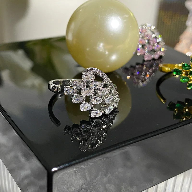 MDLFES Moissanite style Gemstone Ring Gold plated multi faceted teardrop zirconia star river sparkling diamond index ring