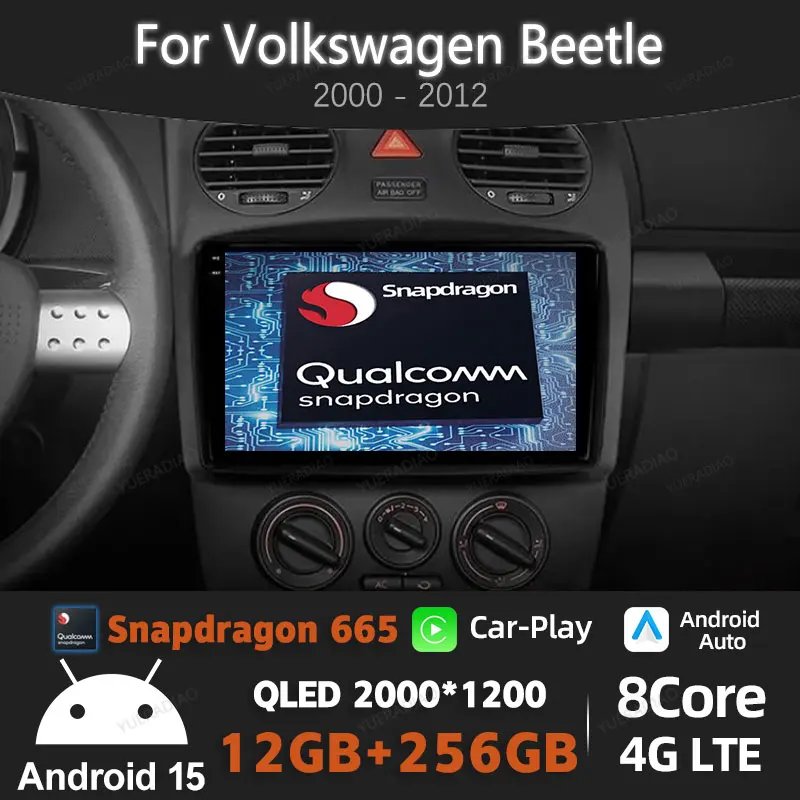 

Android 15 Car Radio For VW Volkswagen Beetle 2000 - 2012 Qualcomm Multimedia Video Player Head Unit BT QLED 4G LTE 5G WIFI 2DIN