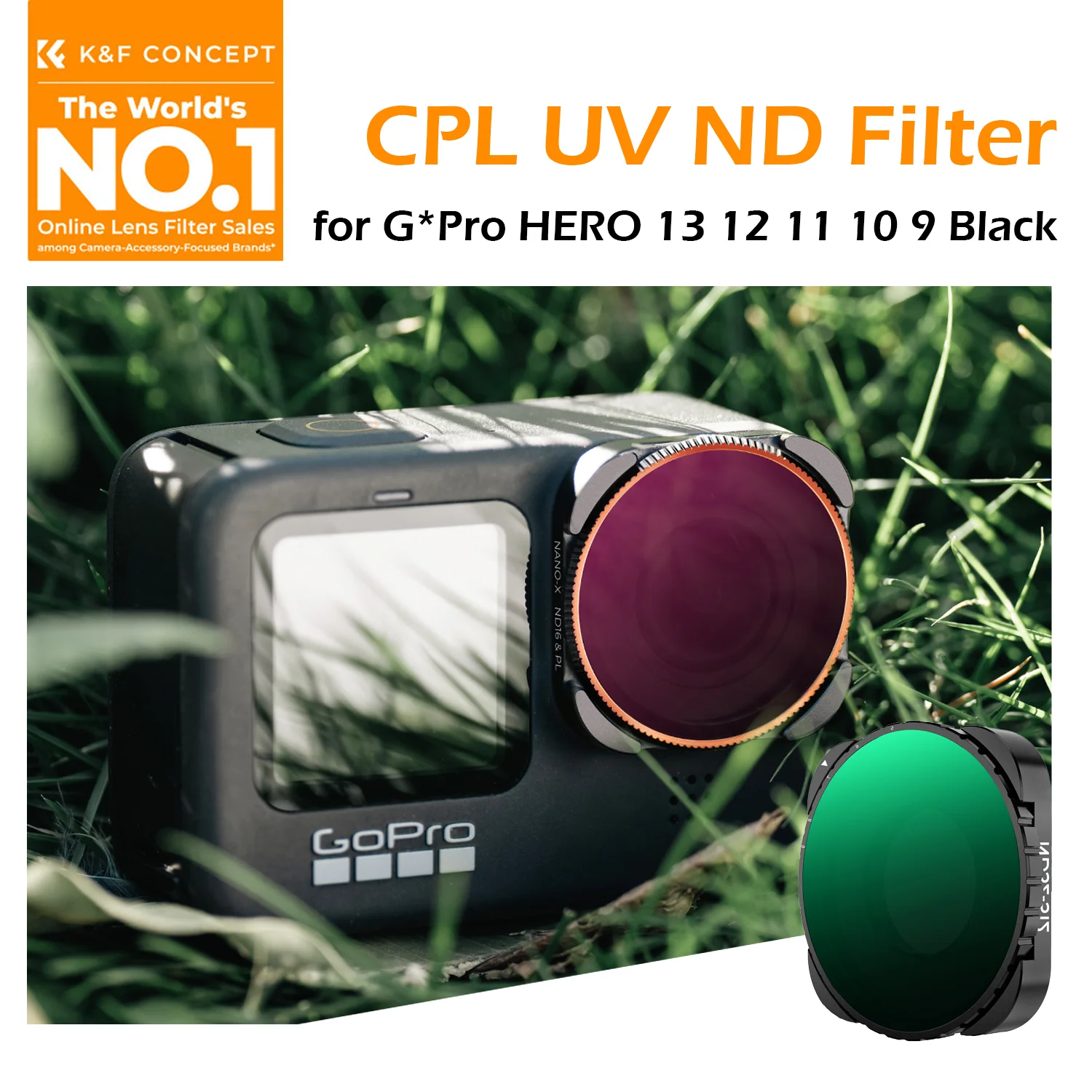 K&F CONCEPT Filtros CPL UV ND Variável 2-32 ND 32-512 para GoPro Hero 13 12 11 10 9 Redução Luminosa Vidro Óptico HD Multicamada
