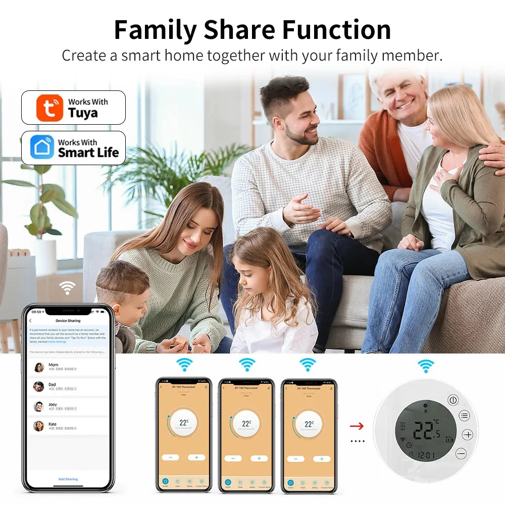 Умный термостат Tuya Wi-Fi, ЖК-дисплей, сенсорный экран для подогрева пола, электрический/водяной газовый котел, дистанционное управление от Алисы Alexa