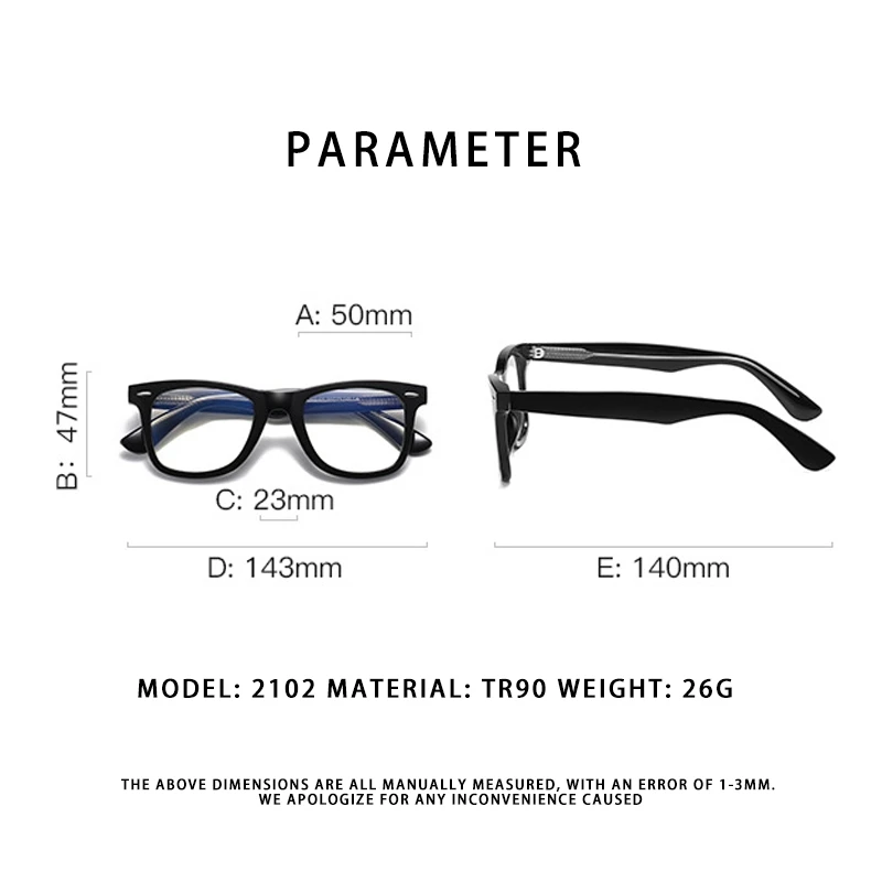 YIMARUILI Fashion High-quality TR90 Eyewear Retro Blue Light Blocking Optical Prescription Eyeglasses Frame Men and Women 2102