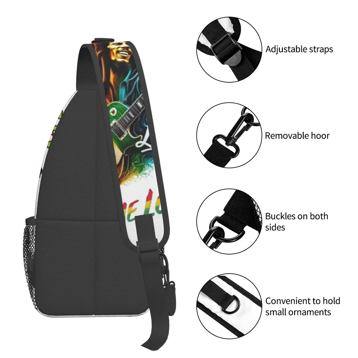 جامايكا الريغي روك بوب مارلي حقيبة الصدر الرجال حبال Crossbody على ظهره حقيبة الصدر السفر المشي لمسافات طويلة Daypack حقيبة الكتف
