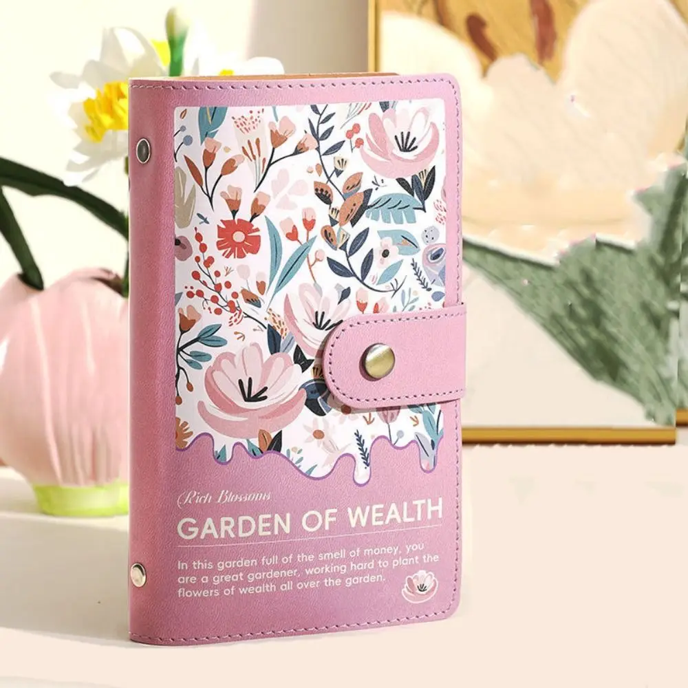Leather 100 Envelopes Saving Money Binder Refillable Flower Printed Money Budget Planner Binder Cash Envelopes Loose-leaf
