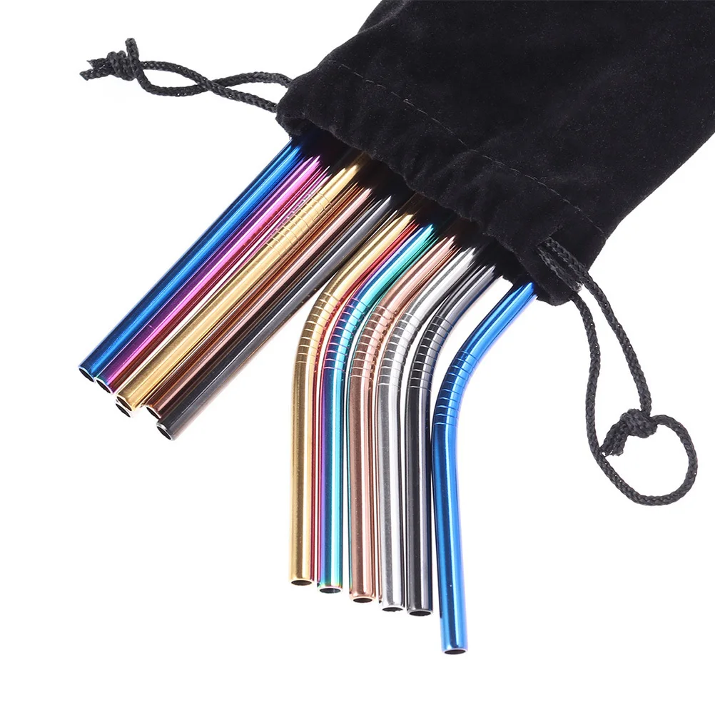 

6Pcs Black Flannel Pouch Bag Straw Carrying Case Lightweight Foldable Drawstring Reusable Straw Cutlery Fork Spoon Storage