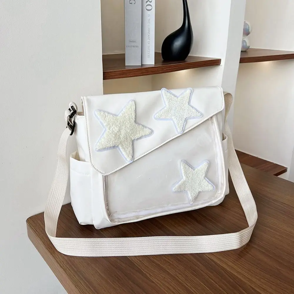 Simples Canvas Star Crossbody Bag, Zipper Pentagram Shoulder Bag, grande capacidade, estilo coreano, Nylon Student School Bag, ao ar livre, Y2k