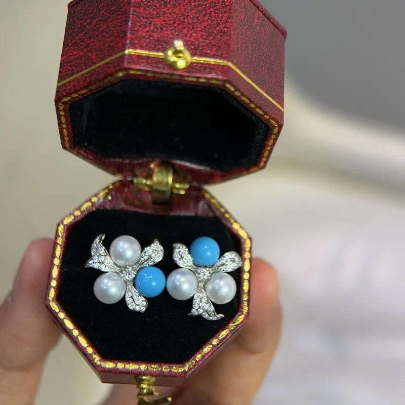 

SGARIT Natural Freshwater Pearl Flower Earrings Women's Fashionable Design 925 Sterling Silver Jewelry Accessories