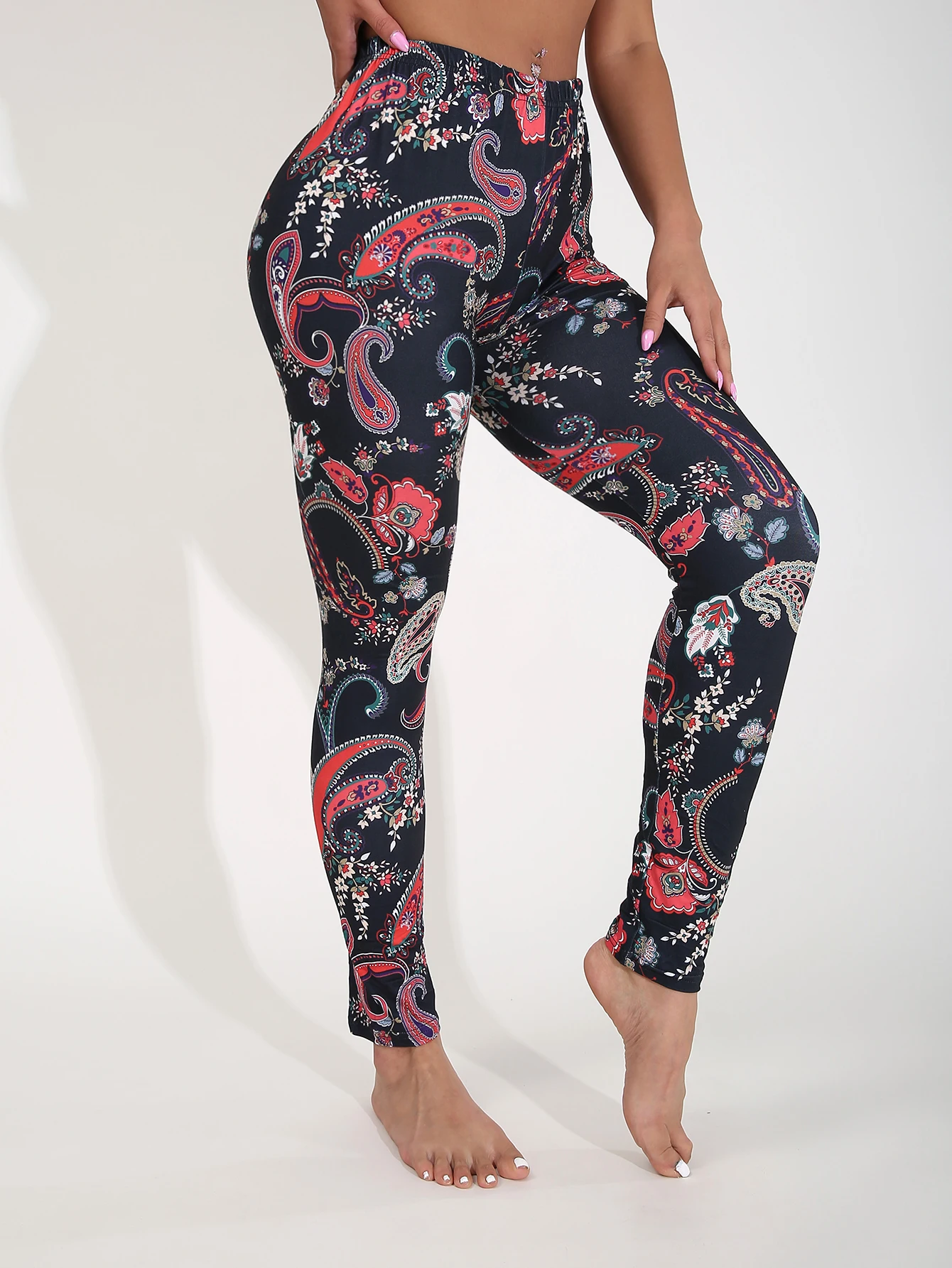 Herbst Winter 1 PACK frauen Schwarz Unten Cashew Blume Muster Sexy Enge Legging Casual Sport Elegante Fitness Yoga Hosen