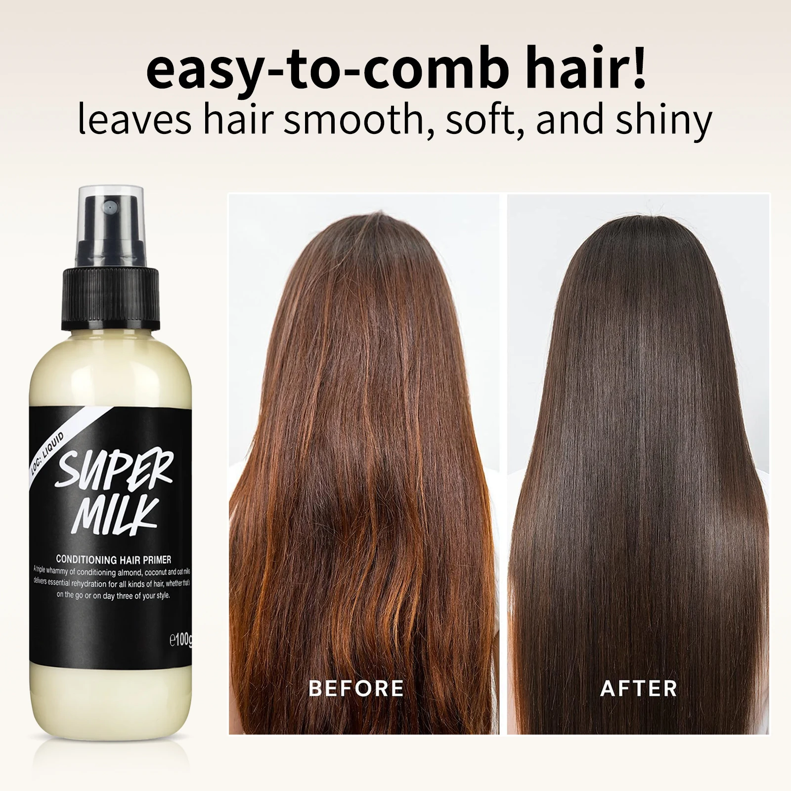 

100g Conditioning Hair Primer Spray - Frizz Control, Almond Coconut Oat Milk, No-Wash Leave-In Smooth & Shiny