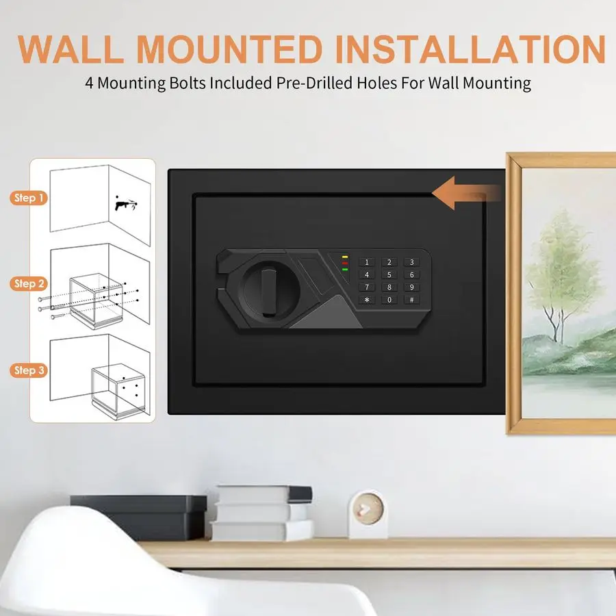 خزائن صغيرة مقاومة للحريق للاستخدام المنزلي، آمنة منزلية رقمية مقاومة للحريق مقاومة للماء مع لوحة مفاتيح قابلة للبرمجة، ومفاتيح احتياطية وقابلة للإزالة