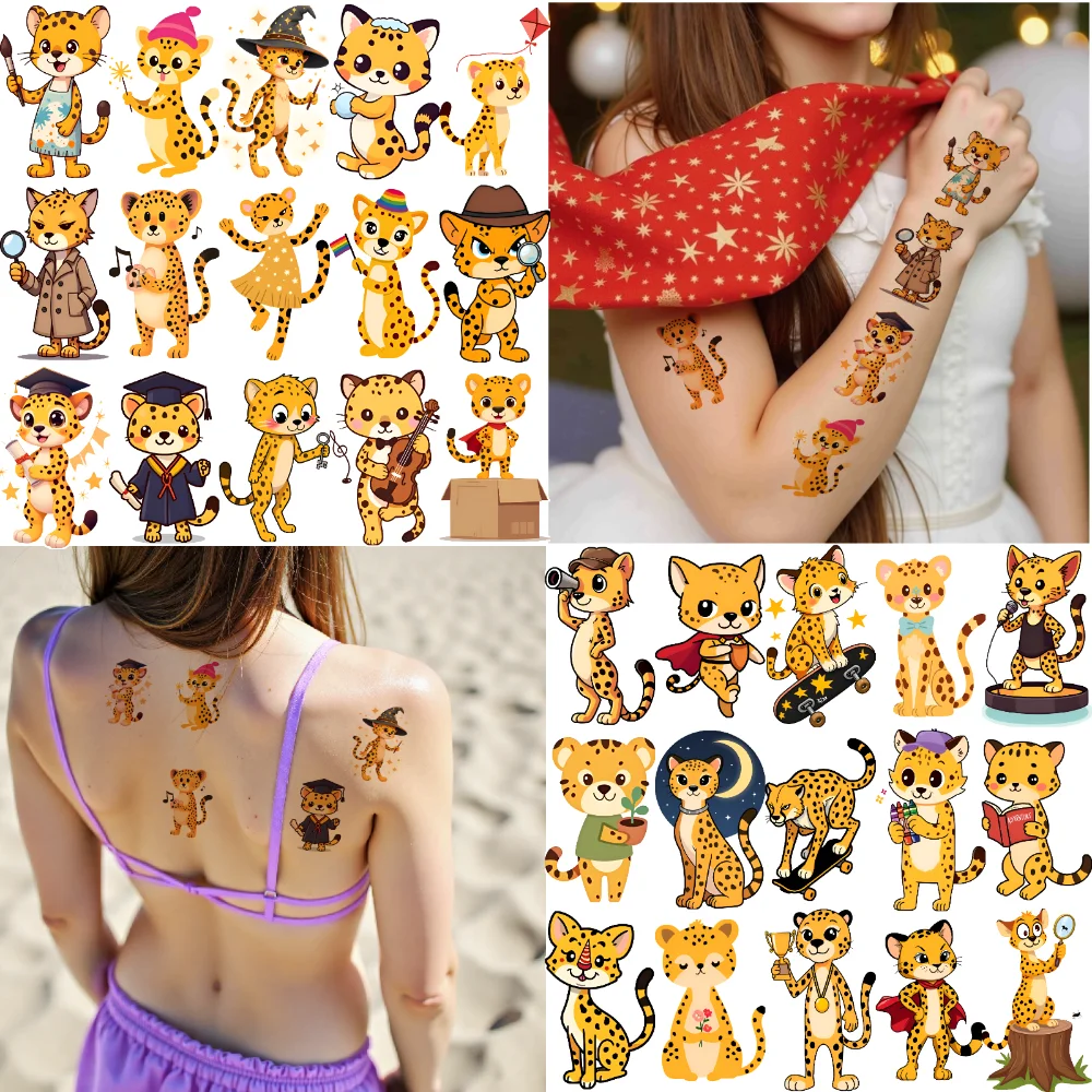 54pcs Temporary Tattoo Activities Cartoon Cartoon Characters Leopards Waterproof Long-lasting Body Stickers For Shoulders