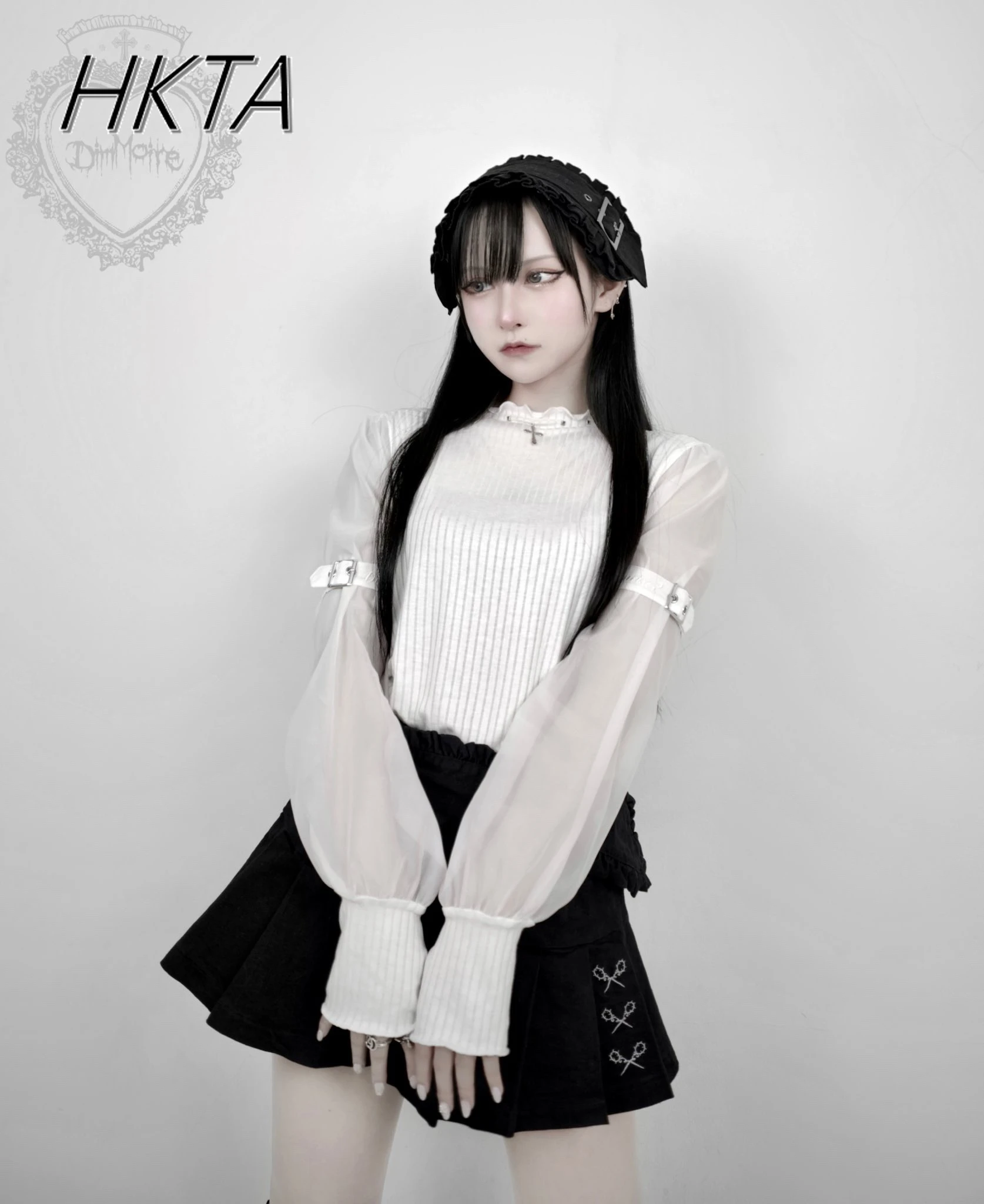 ผู้หญิงญี่ปุ่นเสื้อยืด Harajuku Punk Lolita Mass-ผลิต Mine ตาข่ายเย็บ Bottoming เสื้อแขนยาวสีดําสีขาว Y2k Top