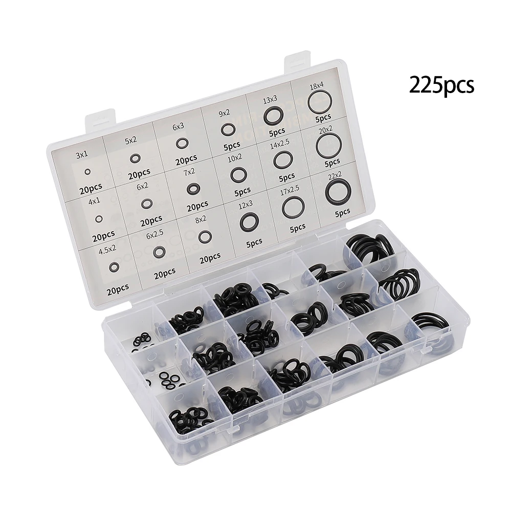 225Pcs Rubber O-Ring Oring Assortment Kit Acid Oil Resistant Seal Plumbing Garage Sealing Assort Set Kit 225Pcs