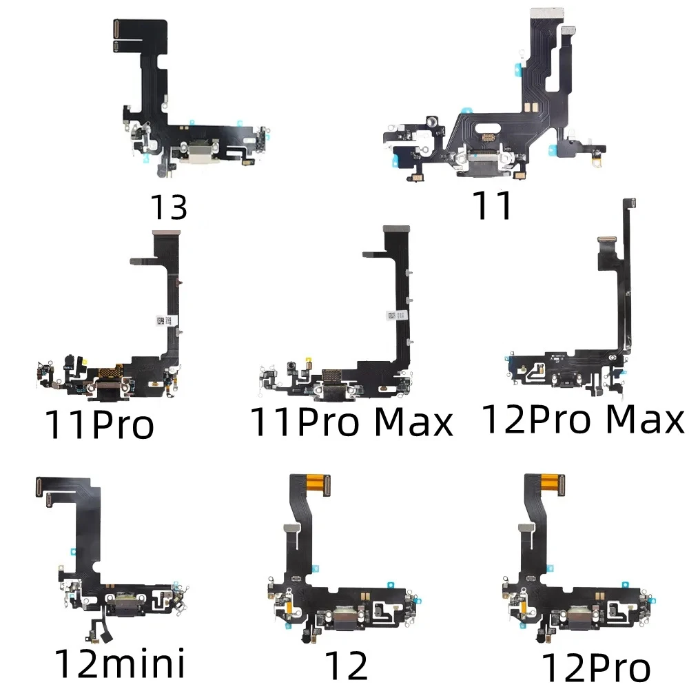 Charging Port Flex Cable for iPhone 11 12 13 14 Pro Max  USB Charger Dock Connector With Microphone Ribbon Repair