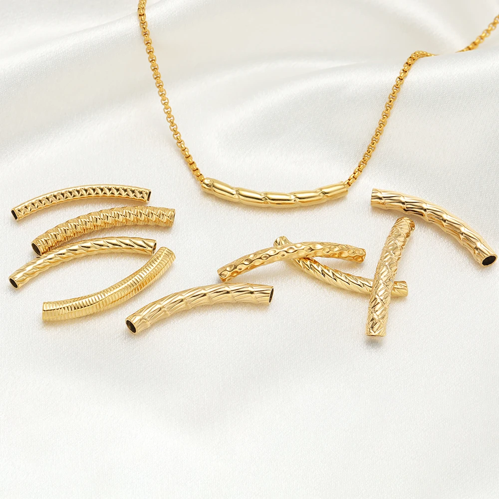 10 Stück Edelstahl-Verbinder, gebogenes Rohr für Schmuckherstellung, goldfarben, gerade Perlen, Armband, Halskette, DIY-Schmuckzubehör – Detail 5