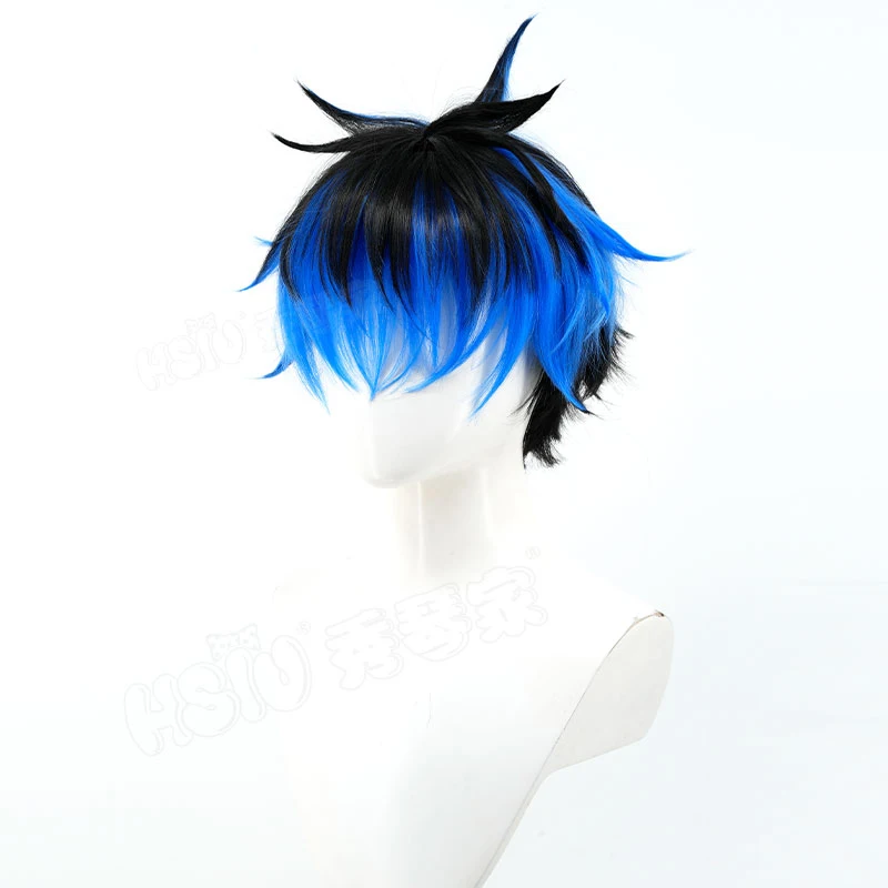 Anime The Hundred Line Yugamu Omokage Cosplay Wig Blue Black Short Hair Last Defense Academy Halloween Party Prop For Women Men