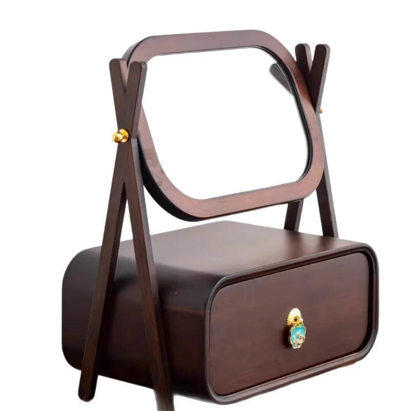 

New Chinese jewelry storage box, Nanzhu high-end exquisite with rotating mirror, desktop vanity box, bedroom vanity box