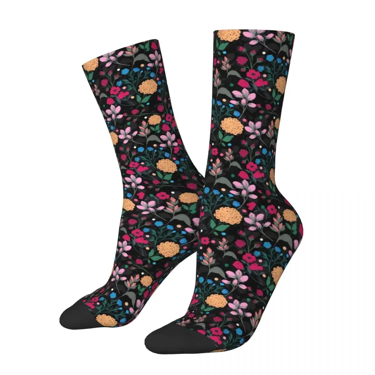 Ditsy Floral Socks Pink Yellow Harajuku Stockings Autumn Anti Sweat Women  Quality Pattern Outdoor 