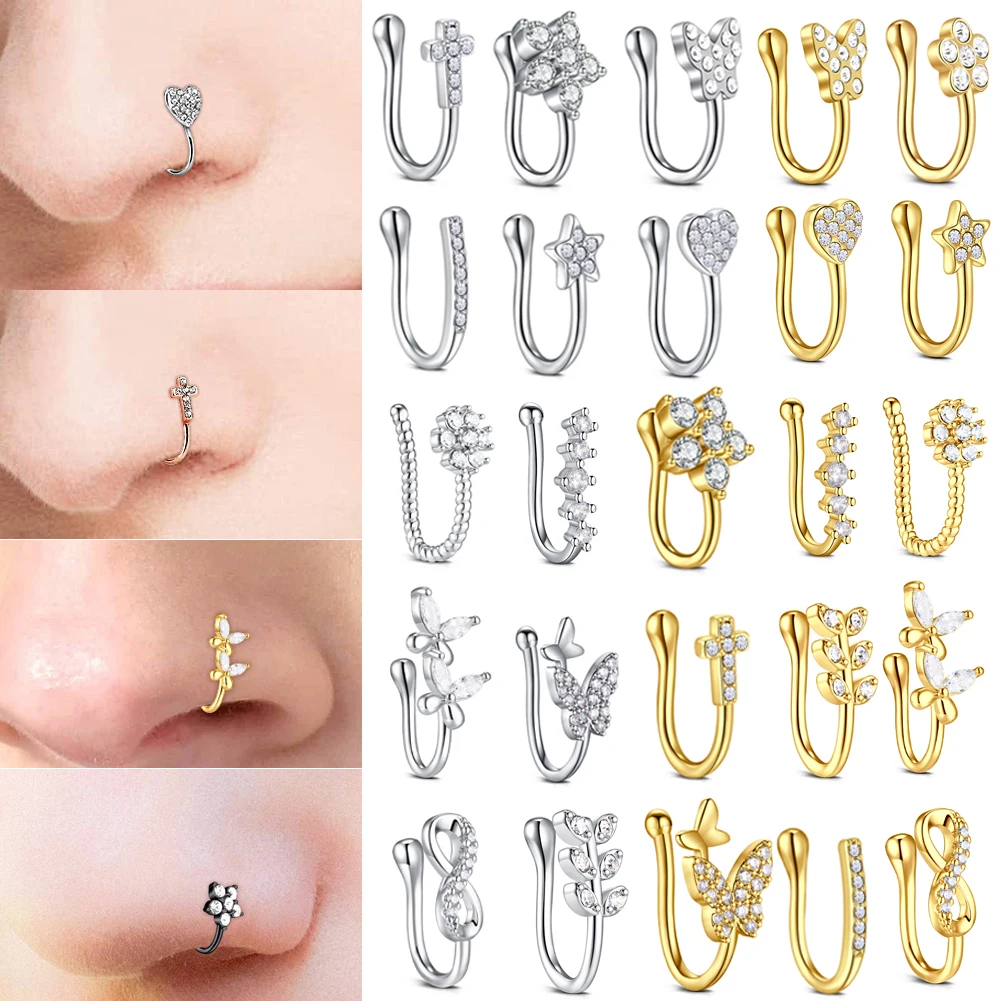 1Pcs Stainless Steel Nose Ring Hoop C Shape Septum Rings Non Piercing Ear Clip Earring Fake Nose RingsWomen Piercing Jewelry