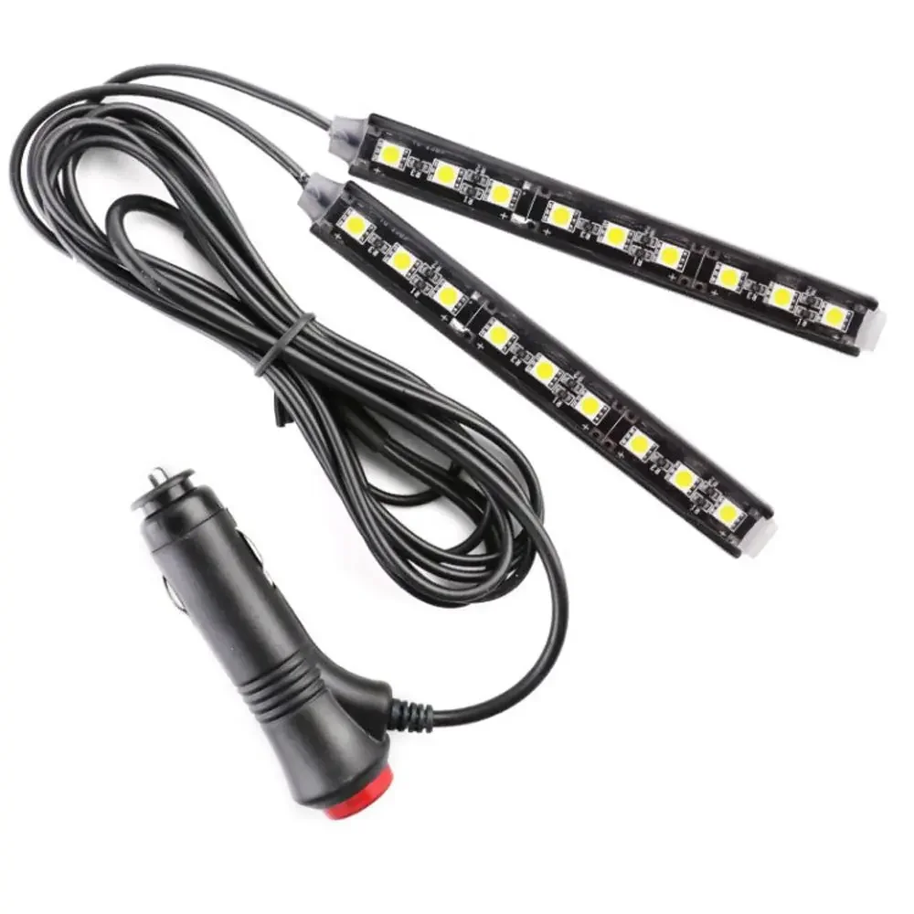 Multicolor Car 9 LED 2 In1 Interior Atmosphere Lights Dash Floor Foot Strip Lights Cigarette Lighter Adapter Decorative Lamp