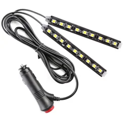 Luces de ambiente Interior para coche, tira de luces de pie para tablero, adaptador de encendedor de cigarrillos, Lámpara decorativa, 9 LED, Multicolor, 2 en 1