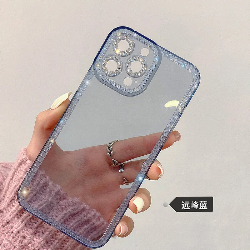 Cao Cấp Kim Cương Giả Kim Cương Lấp Lánh Ốp Lưng Điện Thoại iPhone 14 13 12 11 Pro Max 7 8 Plus SE2 Mềm Trong Suốt ốp Bling Bao