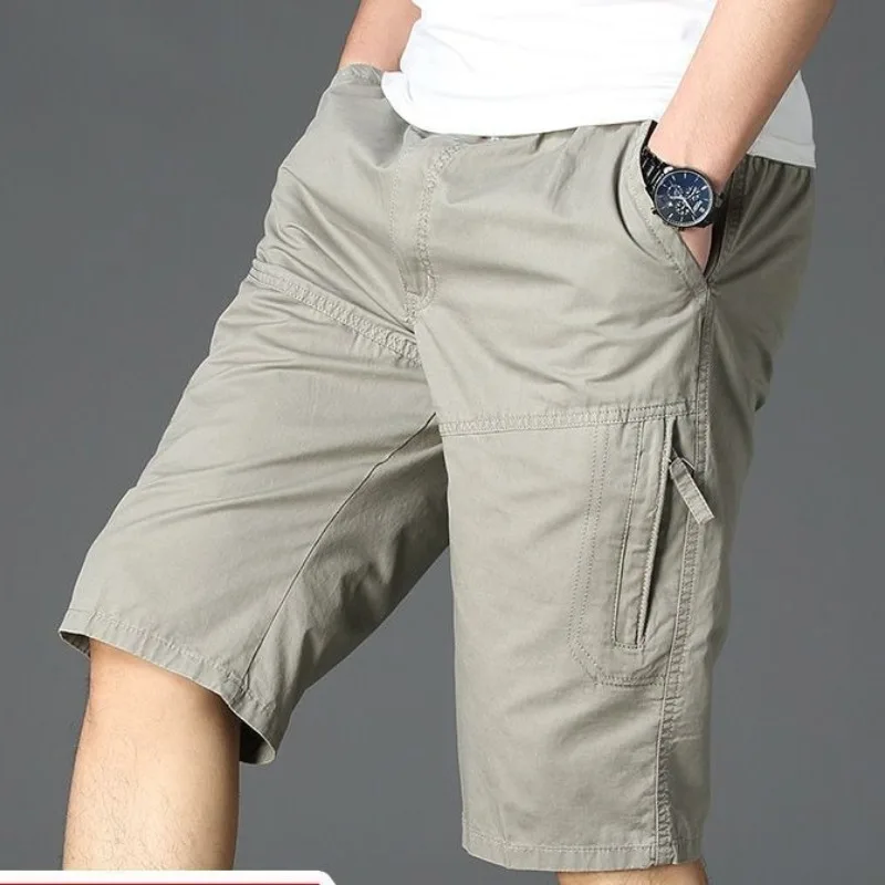 New Vintage Large Pocket Work Shorts Summer Male Loose Straight Breeches Harajuku Fashion Y2k Clothes Mens Casual Pants