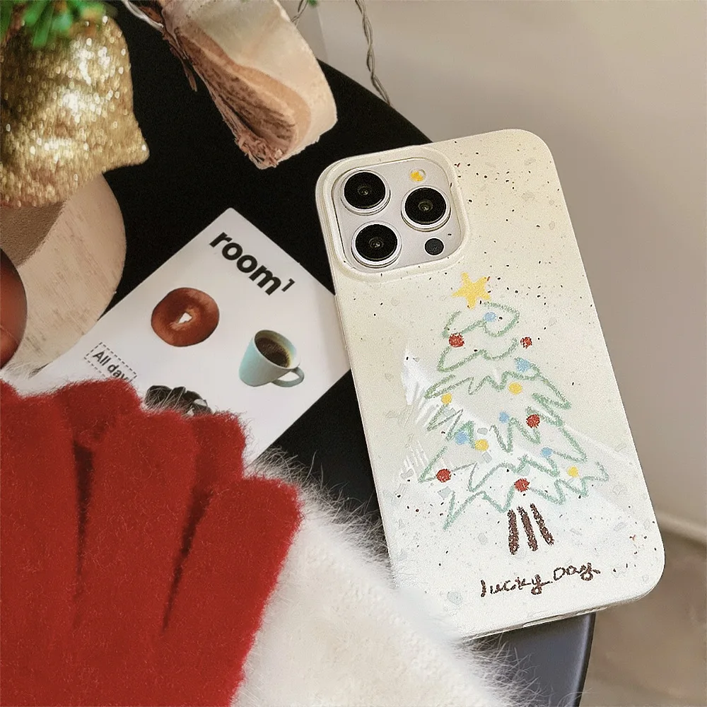

Cartoon Christmas Tree Pattern Phone Case for IPhone 16 15 14 13 12 11 Pro Max XR X XS 8 7 Plus Silicone Shockproof Soft Cover
