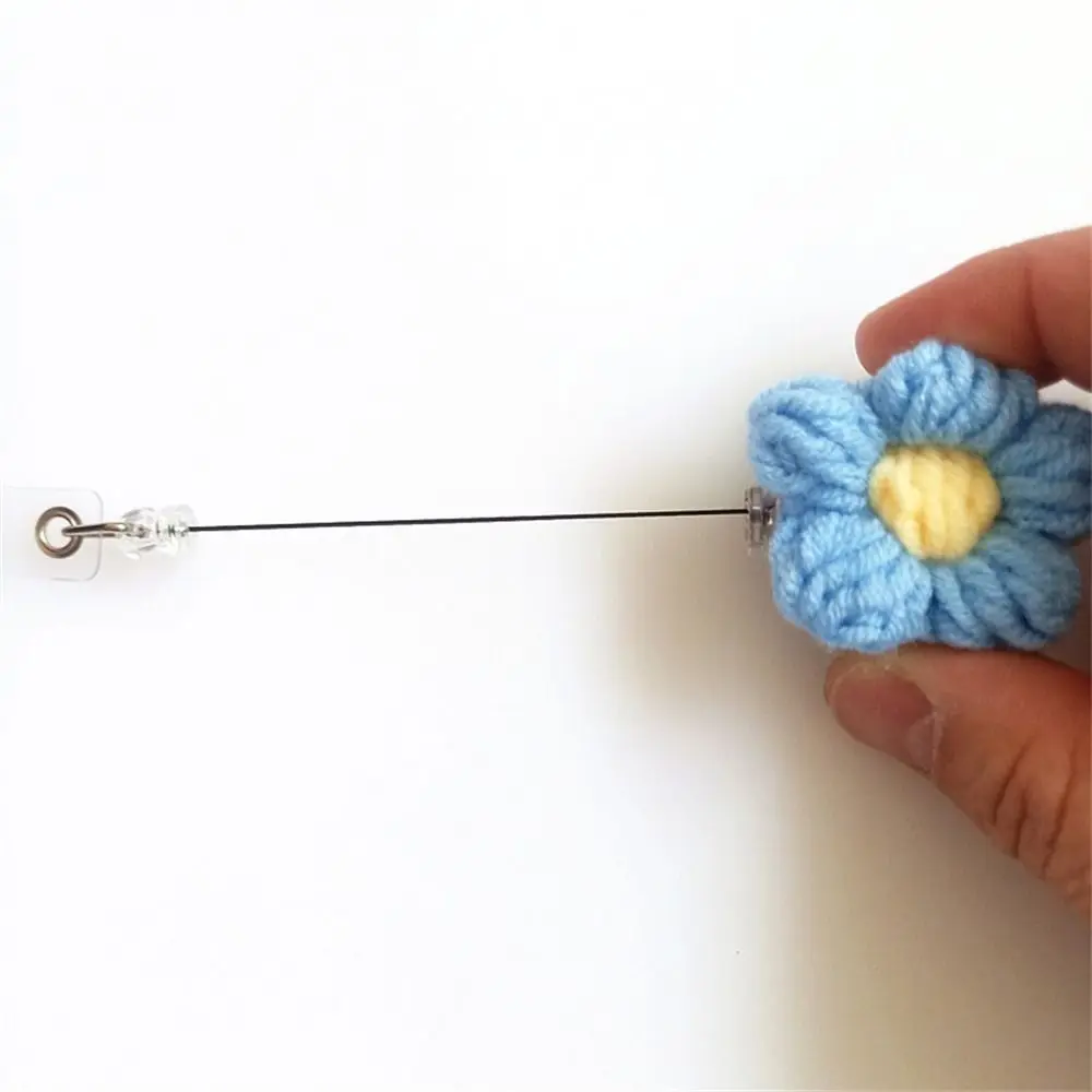 Wool Nurse Badge Reel Knit Flora Retractable Flower Badge Holder 3D Name Tag Easy Pull Buckle Doctor Students