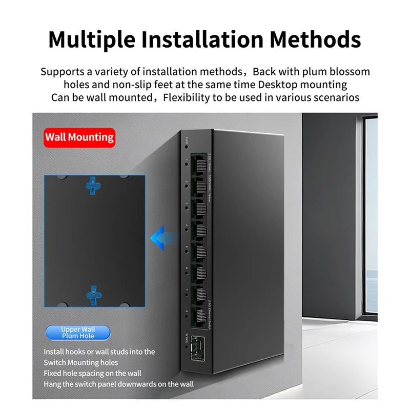 

2.5Gb 8 Port Network Switch 2.5Gbps Unmanaged Ethernet Switch With 10Gb SFP+ Slot Home Lab Small Setup Switch EU PLUG