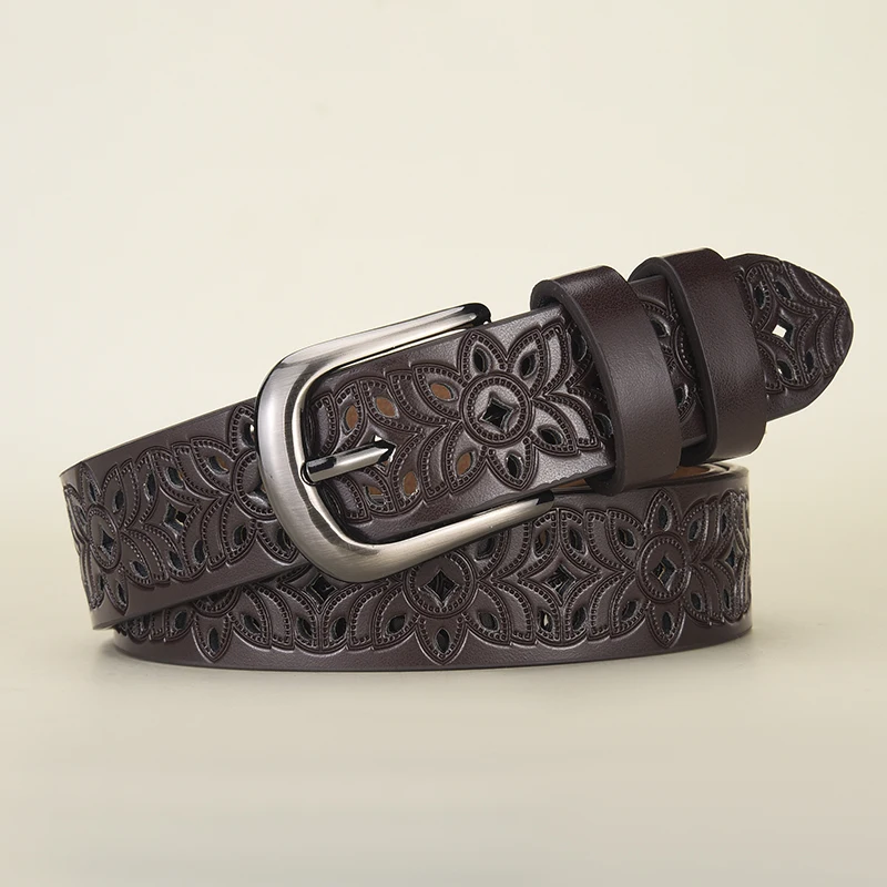 

Fashion Women's All Season Universal Needle Buckle Hollow Flower Belt Simple Retro Women's PU Belt Trendy Women's Casual Dress