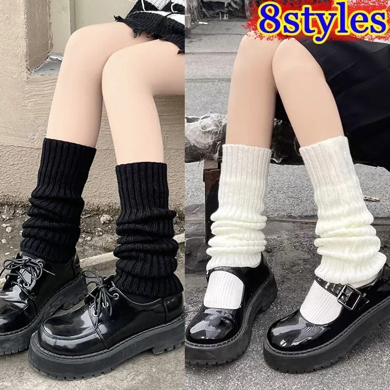 8Styles Women\'s Lolita Leg Warmers Wool Knitted Arm Foot Cover Long Socks Y2K Boot Cuffs Autumn Winter White Black Stockings