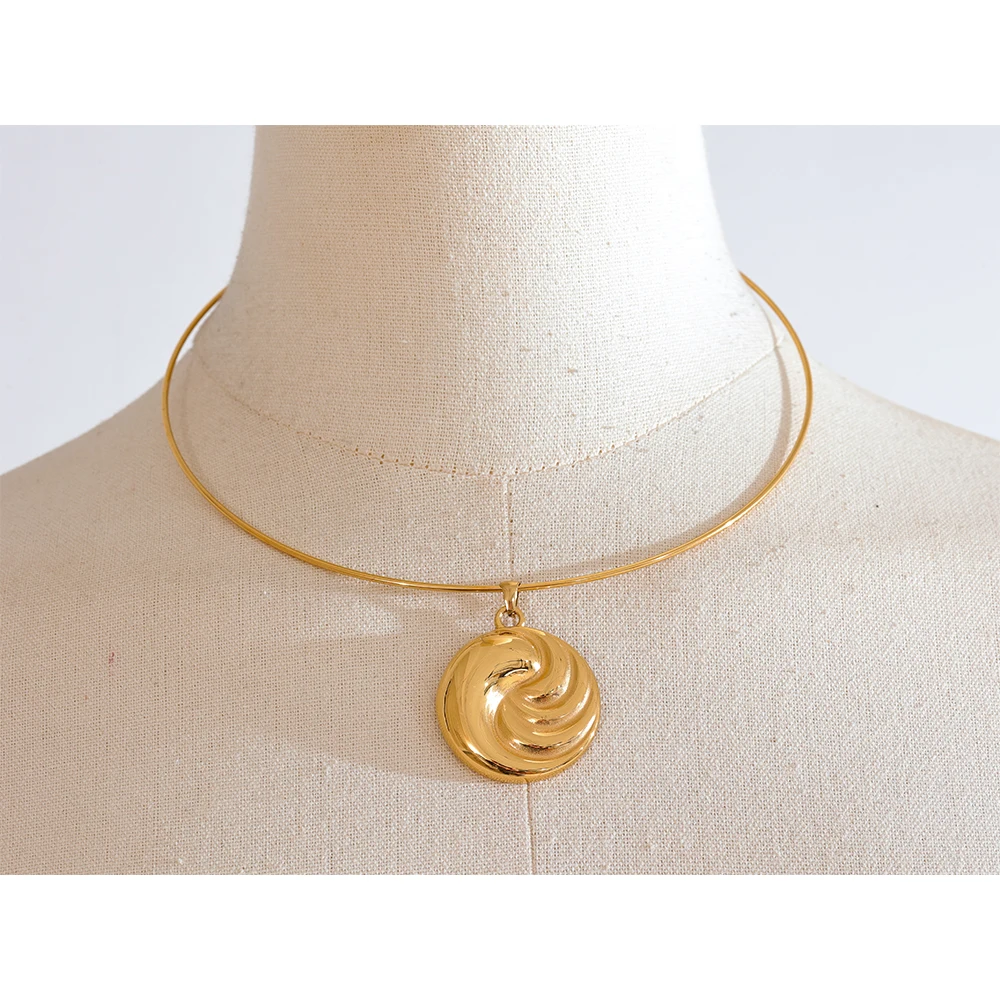 Yhpup Distinctive Fashion Stainless Steel Round Collar Necklace Pendant 18K Gold PVD Plated Stylish Unique Jewelry for Women