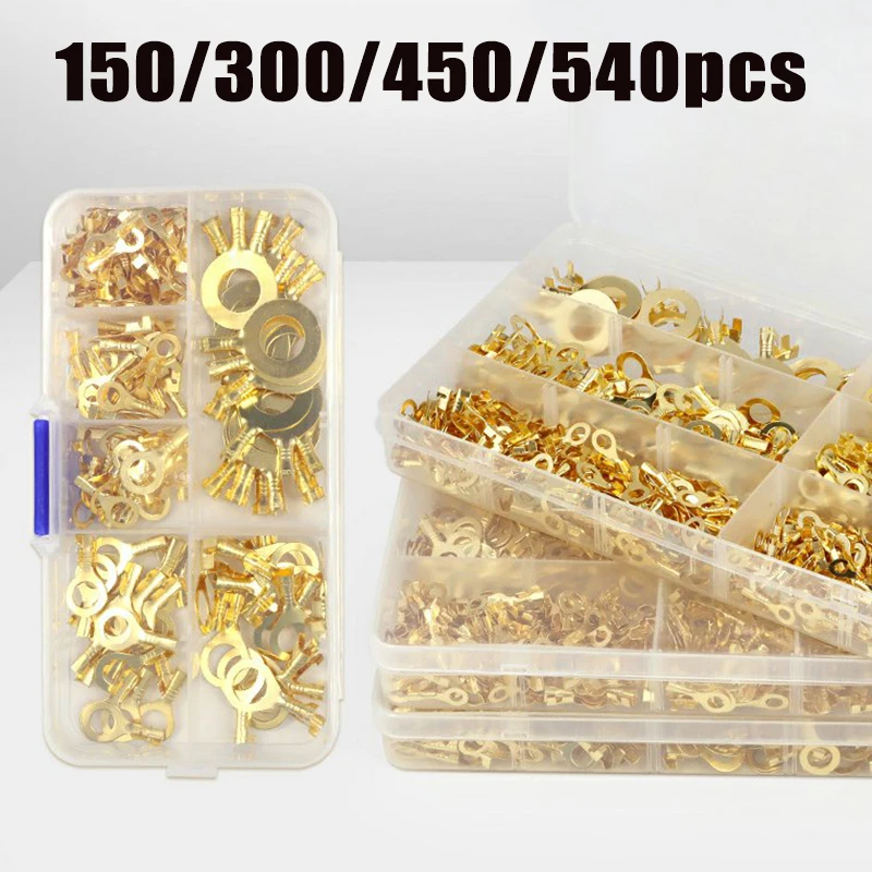 

150-540 шт. M3 M4 M5 M6 M8 M10 неизолированные медные кольцевые наконечники, набор клемм для автоматической промышленной домашней электромобильной проводки High Co