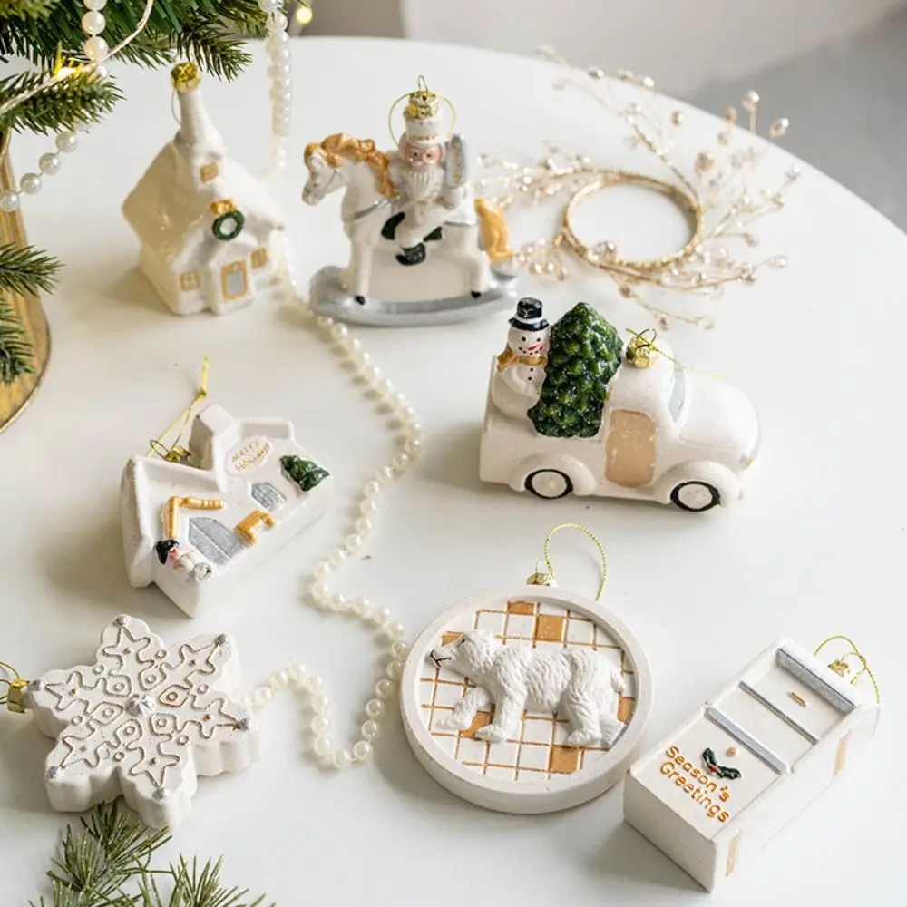 Snowman House Christmas Ceramic House Pendant Home Decor Scene Layout Painting Pendant Ornament Gifts Ceramic Crafts