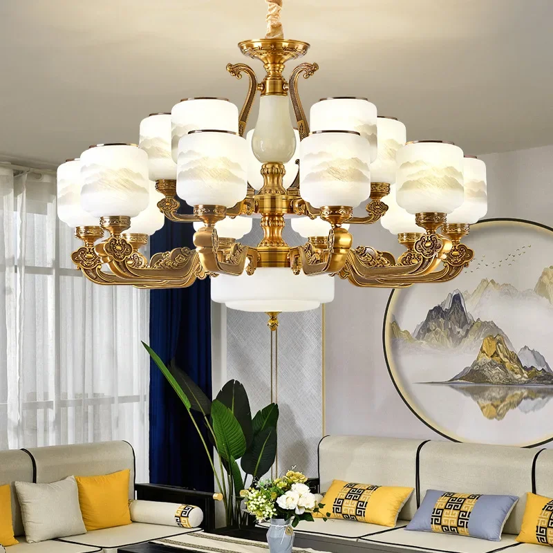 

European living room chandelier Atmospheric zinc alloy + gold bronzing duplex hollow dining room bedroom French crystal Light