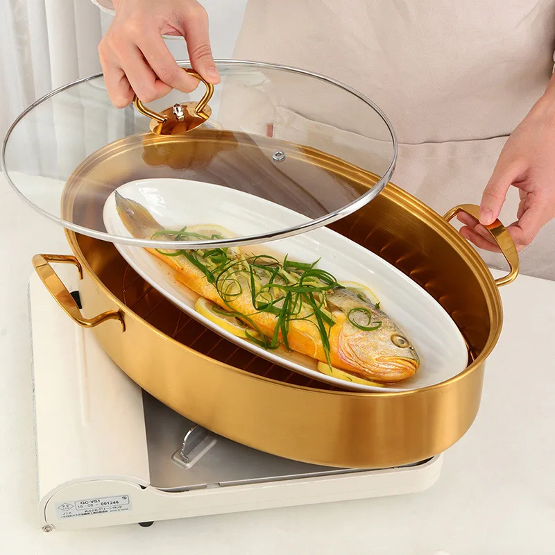 LMM thickened oval stainless steel single-layer fish steamer 39CM large capacity multi-purpose
