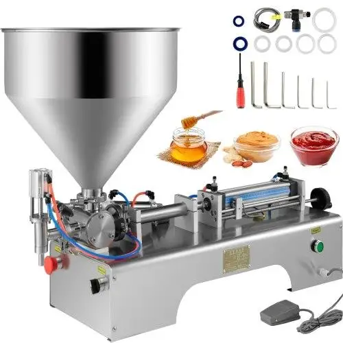 Horizontal Pneumatic Liquid Filling Machine 10-300ML, 30L, Dual-use for cream & Shampoo, Efficient Paste Filling