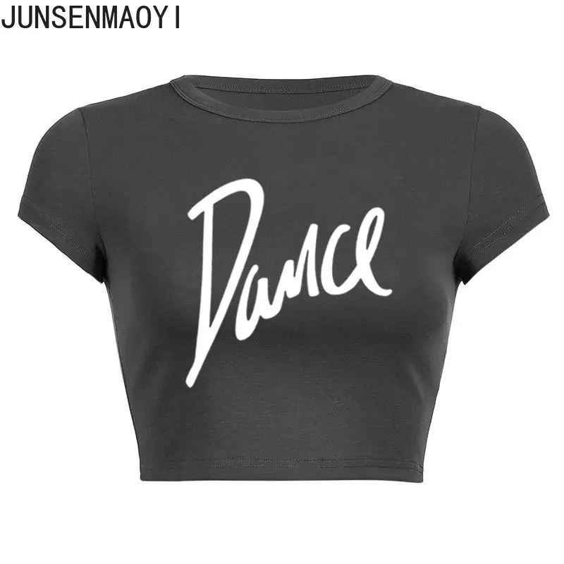 Letter Dance Print Pattern New Summer Short Sleeve O Neck Cropped Navel Women Crop Tops Fashion T-Shirt