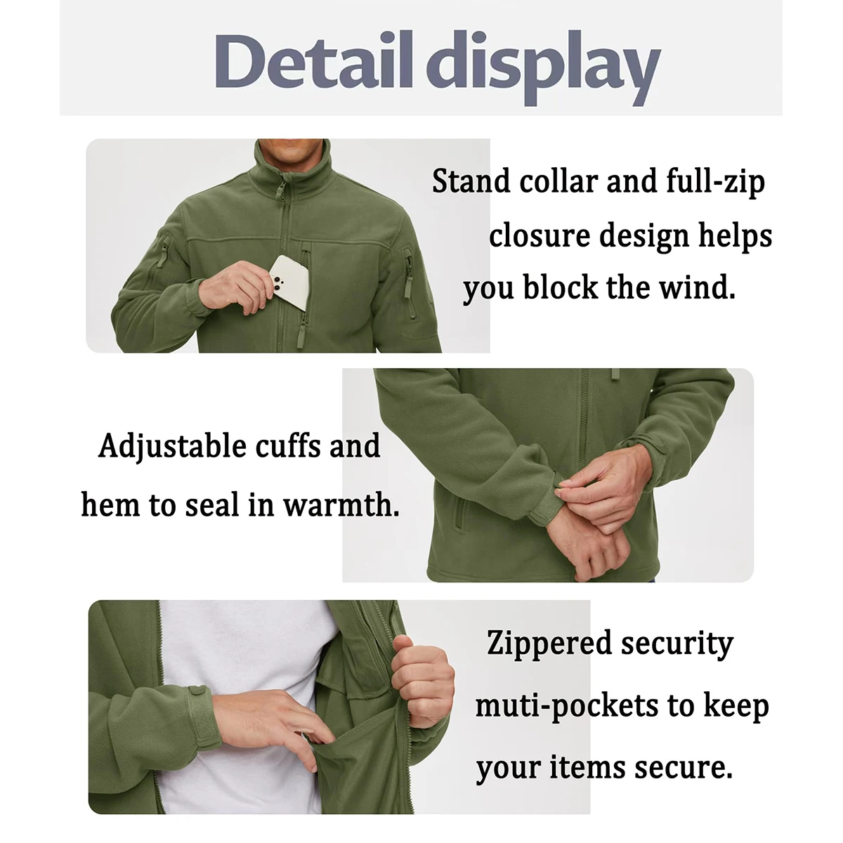 TACVASEN Men's Fleece Jacket Soft Warmth Windproof Full Zip Up Coat Multiple Zipper Pockets Hiking Working Outdoors Windbreaker 26 S4626b7a968f0440496b5f41f9161b5e8A