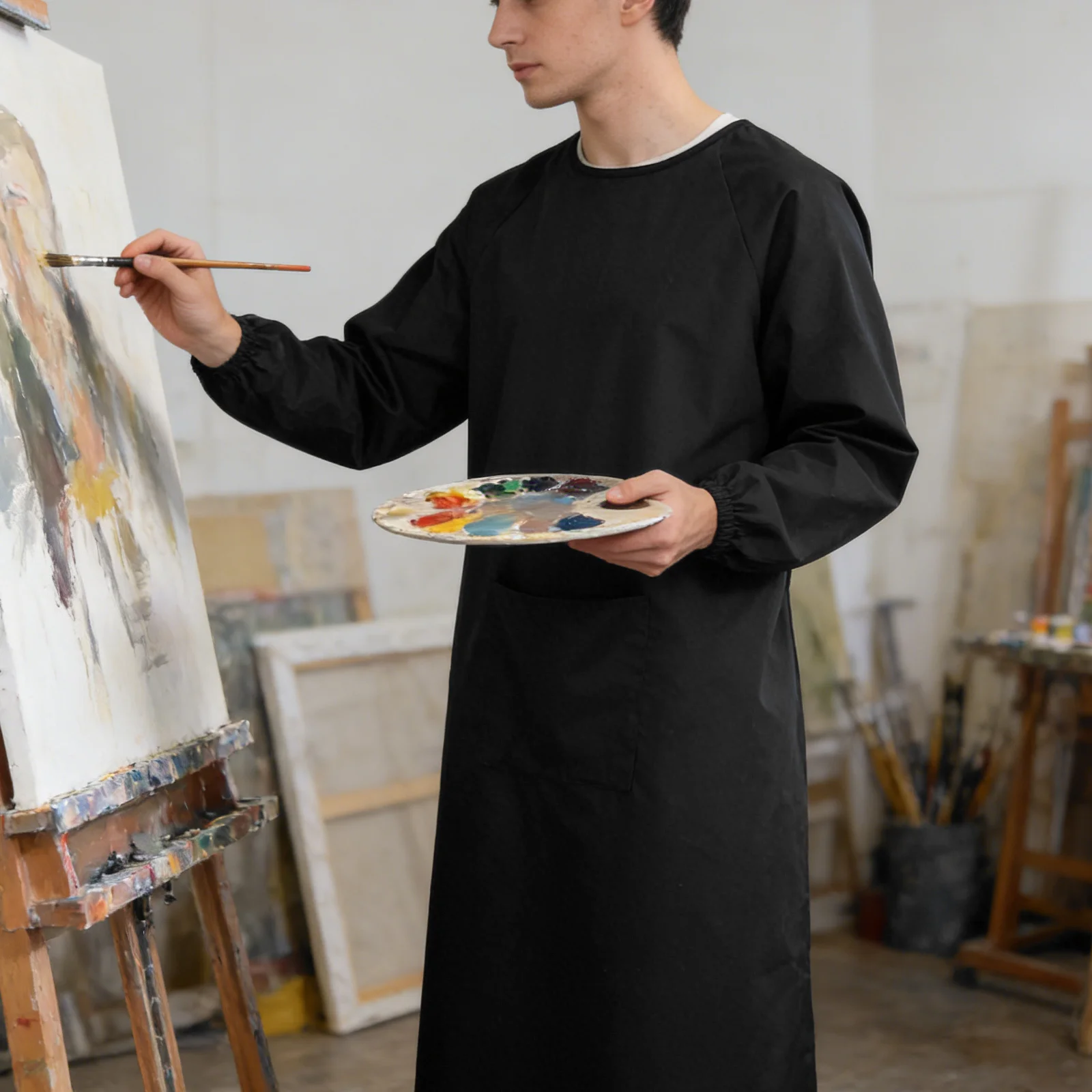 

Chef Apron with Sleeves 47.16x47.16in Waterproof Wear Resistant Smock for Cooking Baking Cleaning Kitchen Home Garden Apron